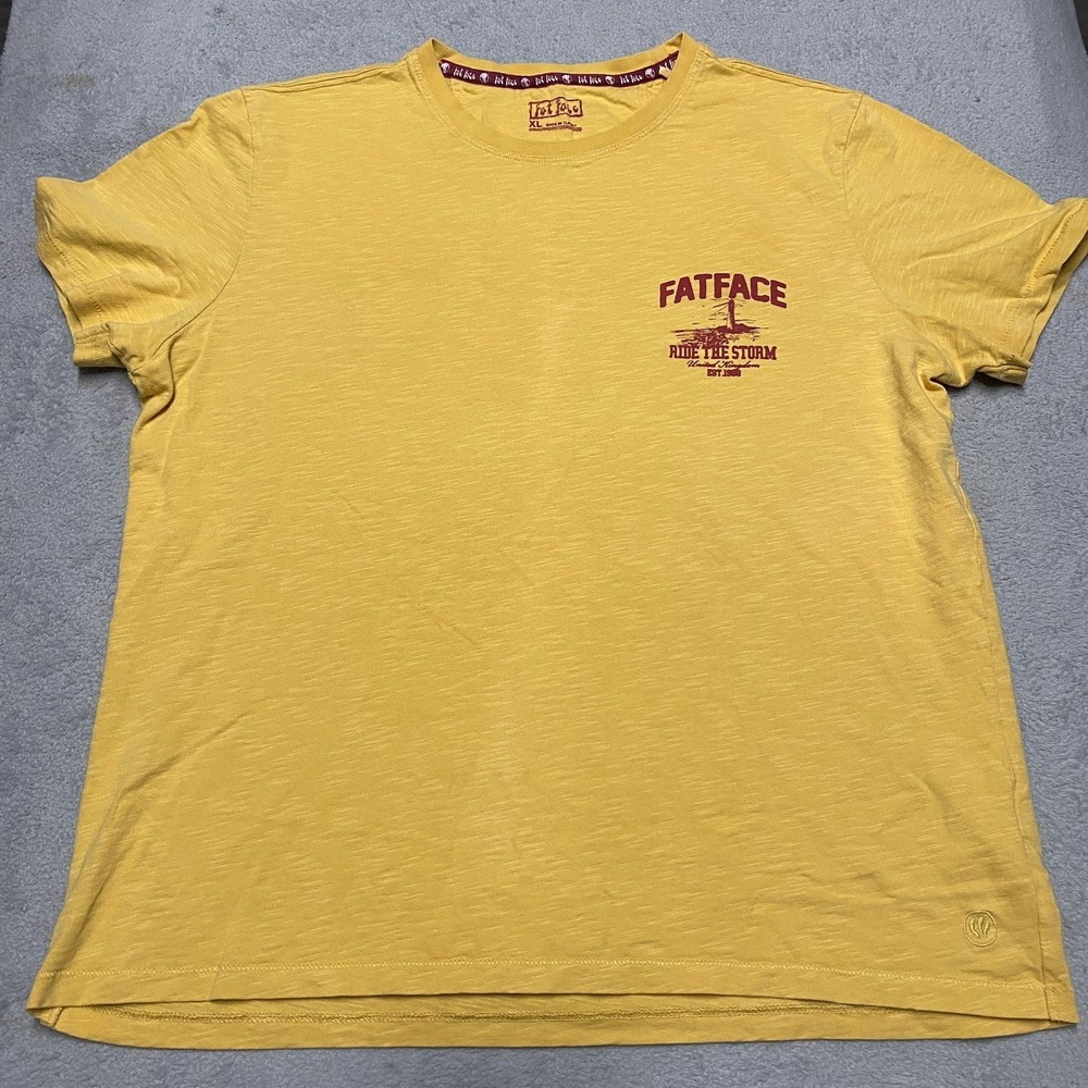 Fat Face T Shirt Mens XL Yellow Ride The Storm Lighthouse Beach Cotton UK